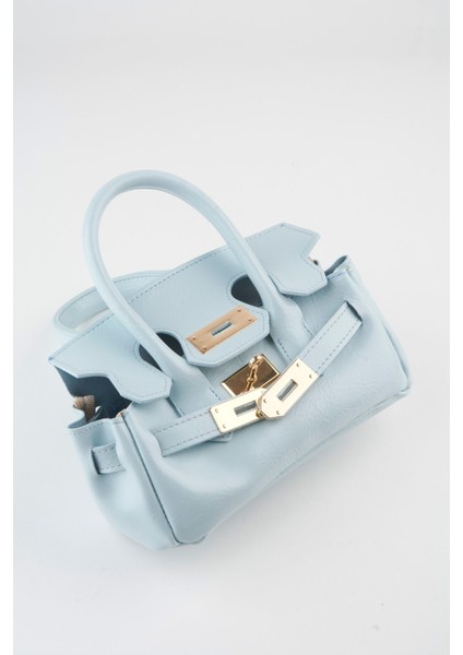 Kadın Kasa Bebe Mavi Charm Hediyeli Tasarım Çevirme Kilit Kapama El Kol ve Omuz Çantası indirimleri