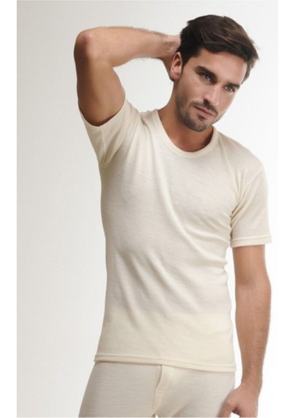 Erkek Krem Yün Kısa Kol Içlik