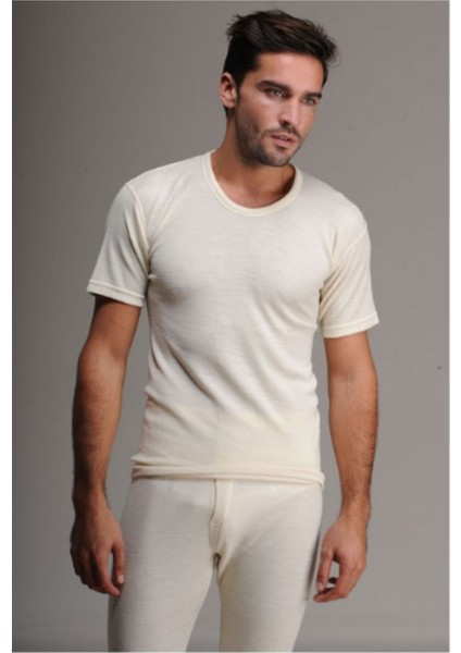 Erkek Krem Yün Kısa Kol Içlik modelleri