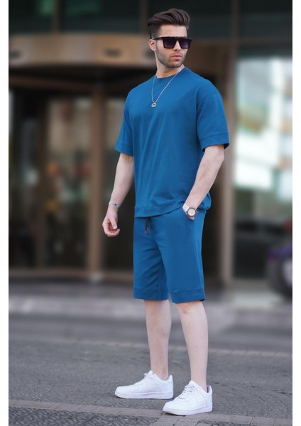Petrol Mavisi Bisiklet Yaka Basic Erkek Şort Takımı 5953 fiyatları