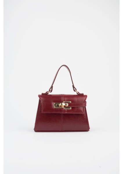 Kadın Nergis Bordo Tasarım Kilit Çıt Çıt Kapama Suni Deri Astarlı El Kol ve Omuz Çantası