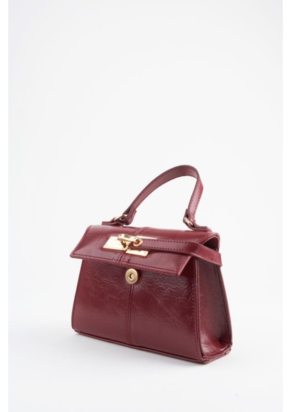 Kadın Nergis Bordo Tasarım Kilit Çıt Çıt Kapama Suni Deri Astarlı El Kol ve Omuz Çantası fiyatları