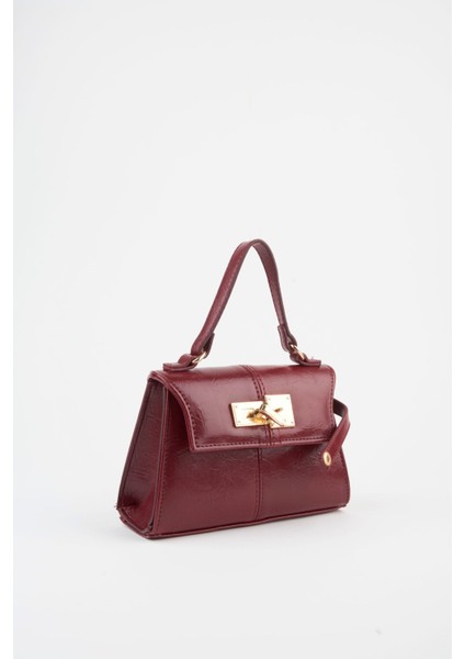 Kadın Nergis Bordo Tasarım Kilit Çıt Çıt Kapama Suni Deri Astarlı El Kol ve Omuz Çantası modelleri
