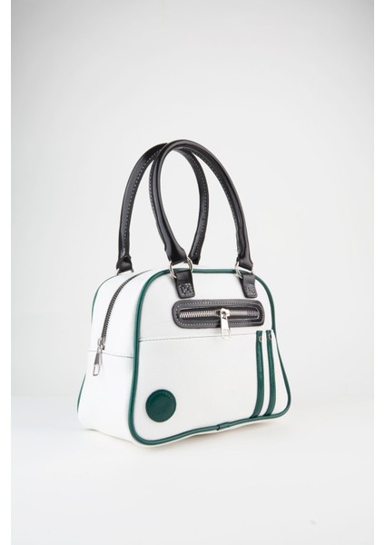 Kadın Beyaz Yeşil Retro Spor Ayarlanabilir Askılı Fermuar Kapama El Kol ve Omuz Çantası fiyatları