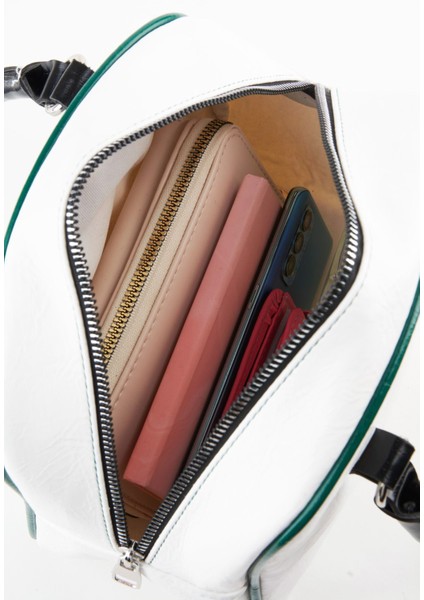 Kadın Beyaz Yeşil Retro Spor Ayarlanabilir Askılı Fermuar Kapama El Kol ve Omuz Çantası indirimleri