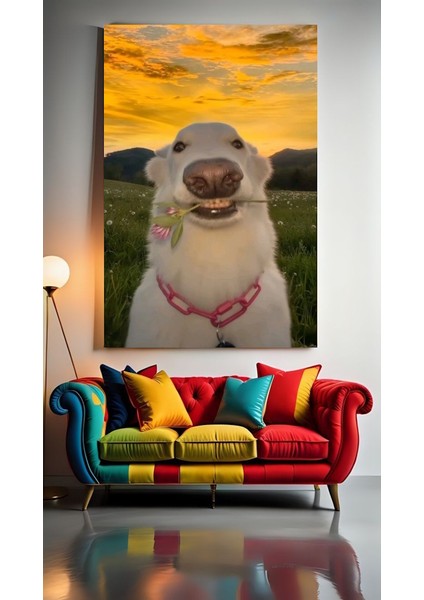 Çiçekli Şapşal Köpek Portre Ev Duvar Salon Güzellik Salonu Ofis Dükkan Dekarasyon Kanvas Tablo
