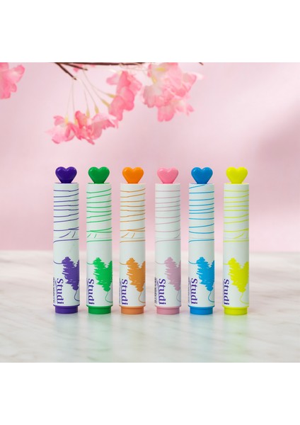 Desenli Kalp Figürlü Fosforlu Kalem Seti - 6'lı