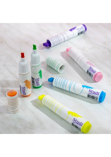 Desenli Kalp Figürlü Fosforlu Kalem Seti - 6'lı modelleri