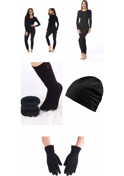 Kadın Termal Terletmeyen Sıcak Tutan Termal Çorap Polar Eldiven&bere Seti