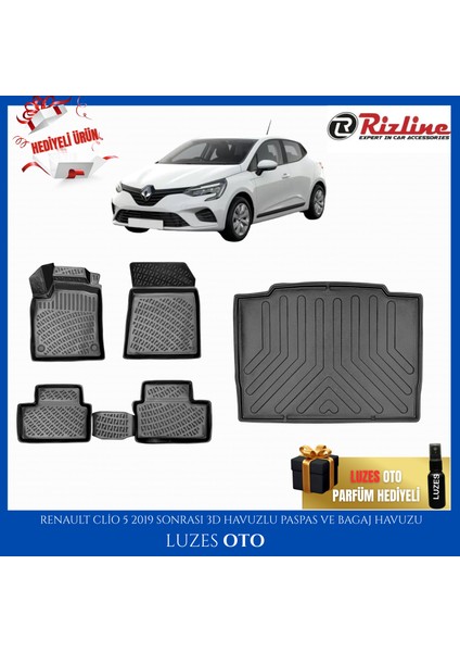Renault Clio 5 3D Havuzlu Paspas ve Bagaj Havuzu 2021 Model Uyumlu