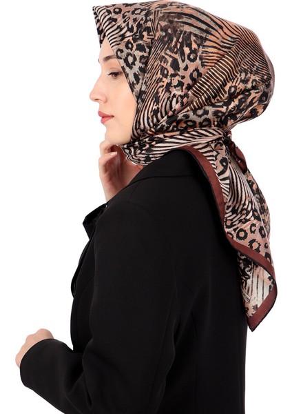 Kestane Zebra Leopar Desen Twill Ipek Eşarp fiyatları