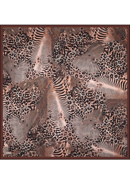 Kestane Zebra Leopar Desen Twill Ipek Eşarp modelleri