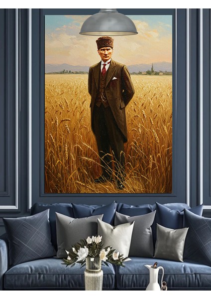 Buğday Tarlası Mustafa Kemal Atatürk Dekoratif Kanvas - Mdf Ahşap Tablo