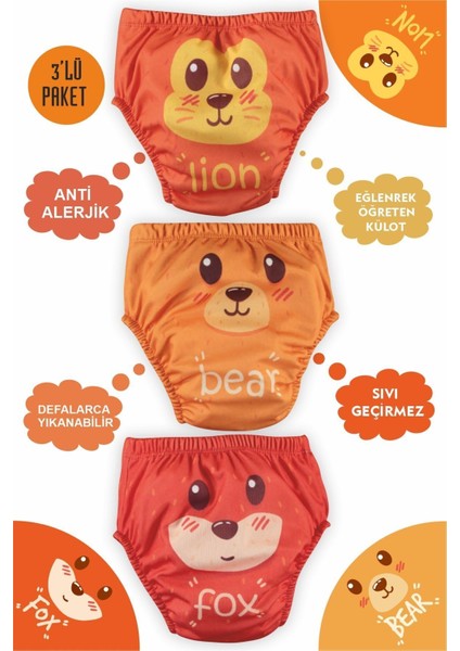 Yıkanabilir 3'lü Kombin Neseli Hayvanlar Alıştırma Külodu 1-2-3-4 Yaş