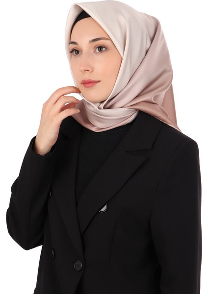 Koyu Somon Ekru Degrade Twill Ipek Eşarp