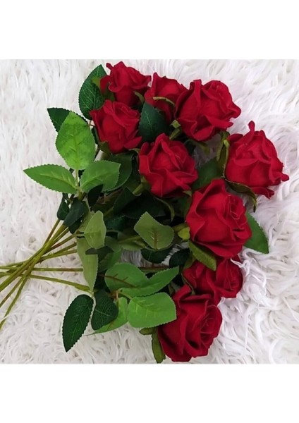 15 Adet Kırmızı Yapay Çiçek Kadife Gül 1 . Kalite