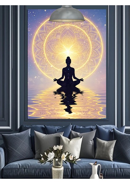 Mandala Önünde Lotus Meditasyonu Dekoratif Kanvas - Mdf Ahşap Tablo fiyatları