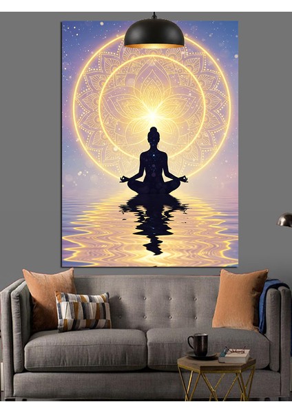 Mandala Önünde Lotus Meditasyonu Dekoratif Kanvas - Mdf Ahşap Tablo modelleri