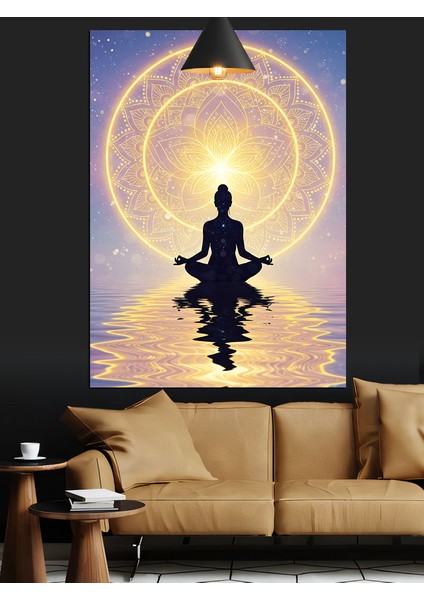 Mandala Önünde Lotus Meditasyonu Dekoratif Kanvas - Mdf Ahşap Tablo indirimleri