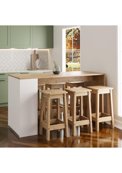 Edgar G4842 6 Adet Sepet Tabure Mutfak Ada Bar Masa 160CM Sepet Beyaz Çok Amaçlı Depolamalı Masa