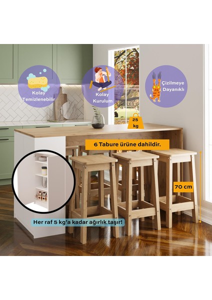 Edgar G4842 6 Adet Sepet Tabure Mutfak Ada Bar Masa 160CM Sepet Beyaz Çok Amaçlı Depolamalı Masa fiyatları