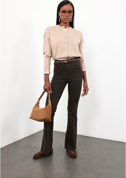 Kahverengi Full Likra Toparlayan Flare Jean 7578 modelleri