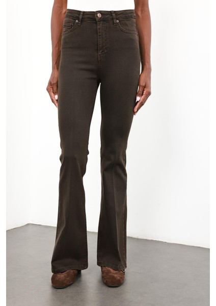 Kahverengi Full Likra Toparlayan Flare Jean 7578 fırsatları