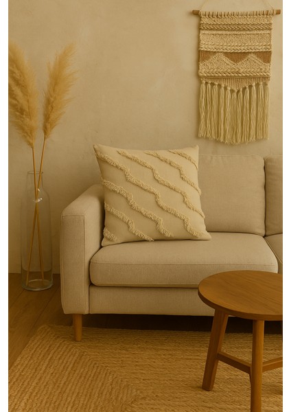 Tüylü ve Desenli Kırlent Kılıfı - 40X40 cm Şık ve Konforlu Dekoratif Yastık