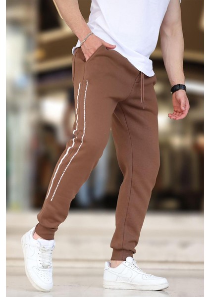 Kahverengi Erkek Paçası Lastikli Yandan Şeritli Baskılı Eşofman Altı 6551 fiyatları