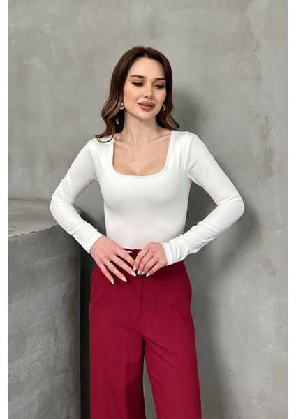Kadın Bluz Uzun Kollu Kare Yaka Alttan Çıtçıtlı Slim Fit Body fiyatları