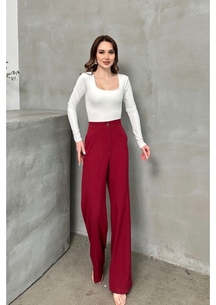 Kadın Bluz Uzun Kollu Kare Yaka Alttan Çıtçıtlı Slim Fit Body