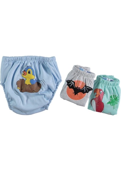 Poopes Sevimli Kuşlar ve Yarasa Desenli Erkek Bebek 3'lü Alıştırma Külodu
