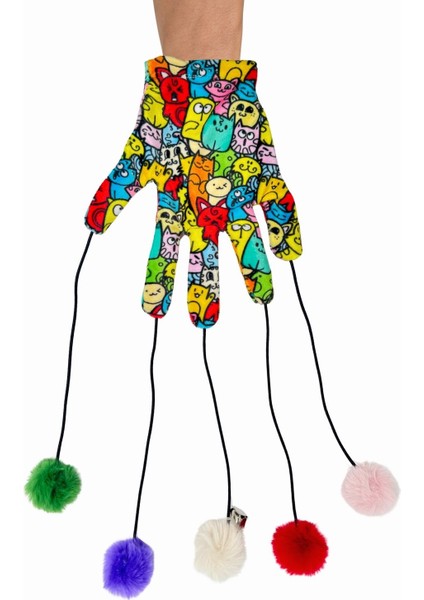 Sihirli Eldiven Ponponlu Kedi Oltası – Kedi Desenli Sesli Kedi Oyuncağı