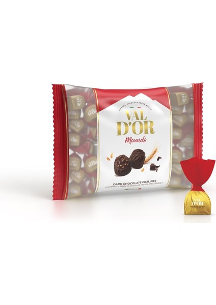 Val D’or Mounds 500 Gr. (1 Kırmızı Poşet) Bitter Çikolata Kreması Dolgulu Tahıl Patlaklı