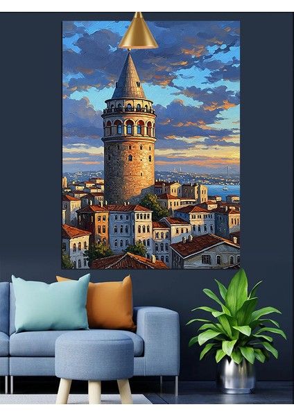 Gerçekçi Galata Kulesi Manzarası Dekoratif Kanvas - Mdf Ahşap Tablo
