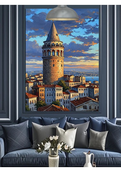 Gerçekçi Galata Kulesi Manzarası Dekoratif Kanvas - Mdf Ahşap Tablo fırsatları