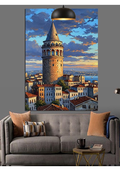 Gerçekçi Galata Kulesi Manzarası Dekoratif Kanvas - Mdf Ahşap Tablo indirimleri
