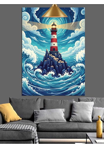 Dalgalarla Çevrili Deniz Feneri Dekoratif Kanvas - Mdf Ahşap Tablo fiyatları