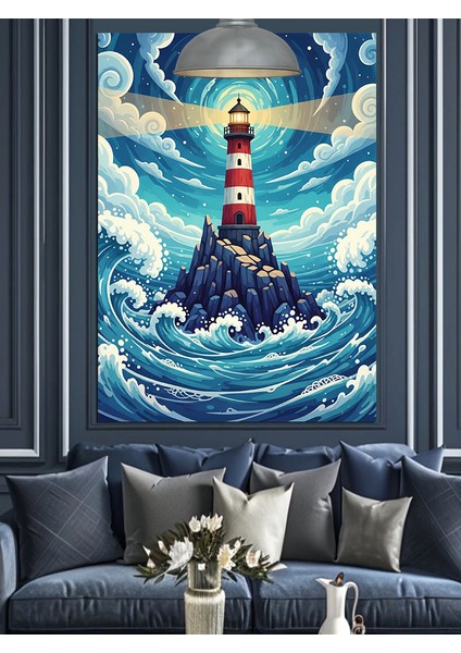 Dalgalarla Çevrili Deniz Feneri Dekoratif Kanvas - Mdf Ahşap Tablo modelleri