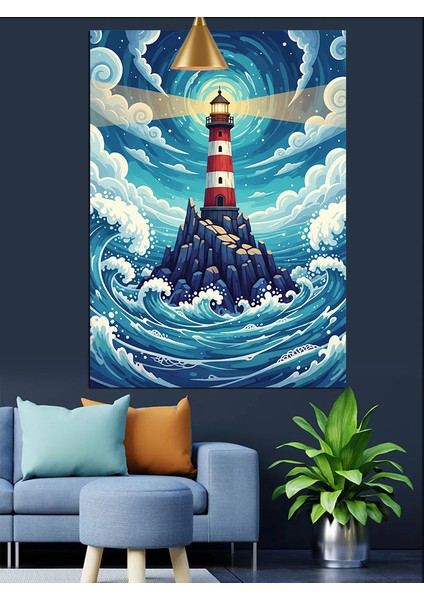 Dalgalarla Çevrili Deniz Feneri Dekoratif Kanvas - Mdf Ahşap Tablo indirimleri
