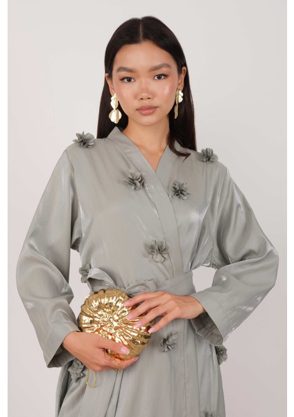 Çiçekli Aplikeli Abaya Çağla fiyatları