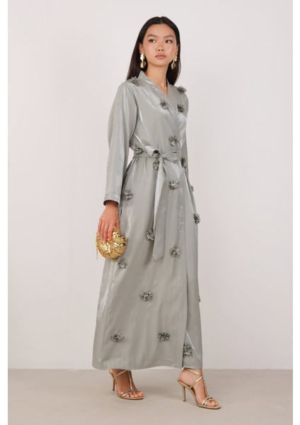 Çiçekli Aplikeli Abaya Çağla modelleri