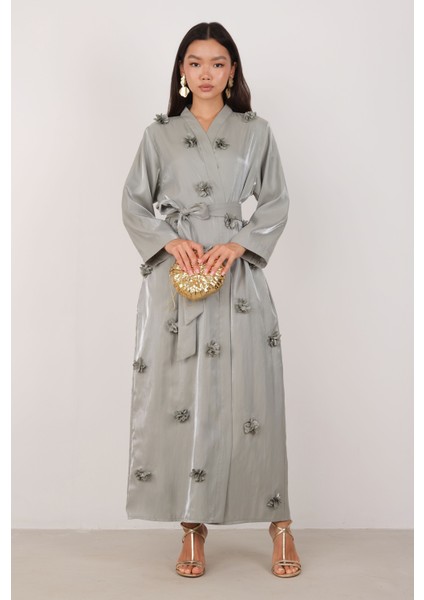 Çiçekli Aplikeli Abaya Çağla fırsatları