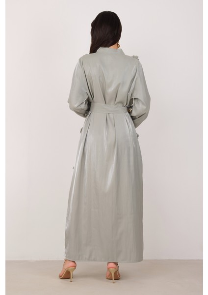 Çiçekli Aplikeli Abaya Çağla indirimleri