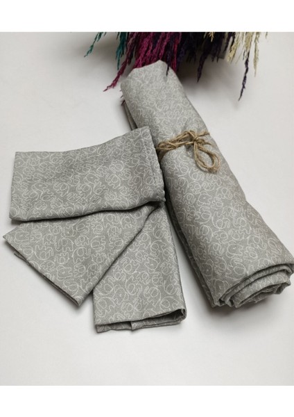 Fil Desen Gri Müslin Örtü ve 3'lü Mendil Seti