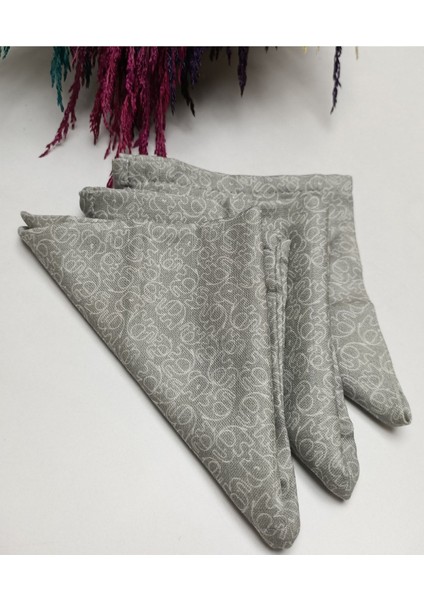 Fil Desen Gri Müslin Örtü ve 3'lü Mendil Seti modelleri