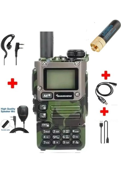 K6 Aksesuar Paket Uhf Vhf Airband Telsiz Bıdıkanten Type C Kablo Mayk Kulaklık Kamuflaj Rengi