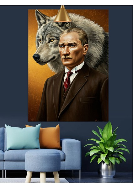 Kurt ve Mustafa Kemal Atatürk Portresi Dekoratif Kanvas - Mdf Ahşap Tablo fiyatları