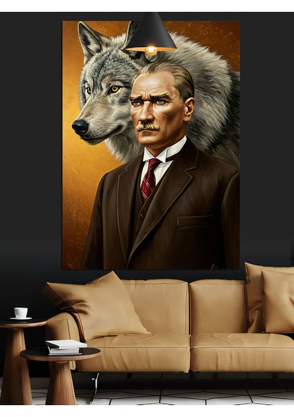 Kurt ve Mustafa Kemal Atatürk Portresi Dekoratif Kanvas - Mdf Ahşap Tablo modelleri