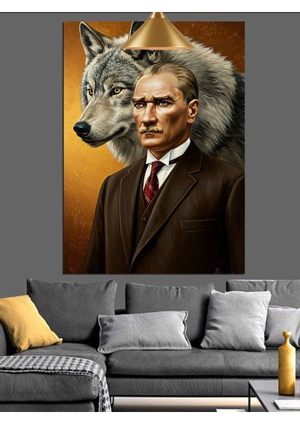 Kurt ve Mustafa Kemal Atatürk Portresi Dekoratif Kanvas - Mdf Ahşap Tablo fırsatları